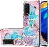 Voor Geschikt voor Xiaomi Mi 10T 5G/10T Pro 5G Galvaniseren Patroon IMD TPU Shockproof Case met Strass Ring Houder (Milky Way Blue Marble)