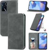 Voor OPPO A16 Retro Skin Feel Business Magnetische Horizontale Flip Lederen Case met Houder & Kaartsleuven & Portemonnee & Fotolijst (Grijs)