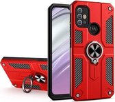 Voor Motorola Moto G10 / G20 / G30 koolstofvezelpatroon pc + TPU-beschermhoes met ringhouder (rood)
