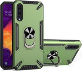 Voor Samsung Galaxy A50 PC + TPU-beschermhoes met 360 graden draaibare ringhouder (donkergroen)