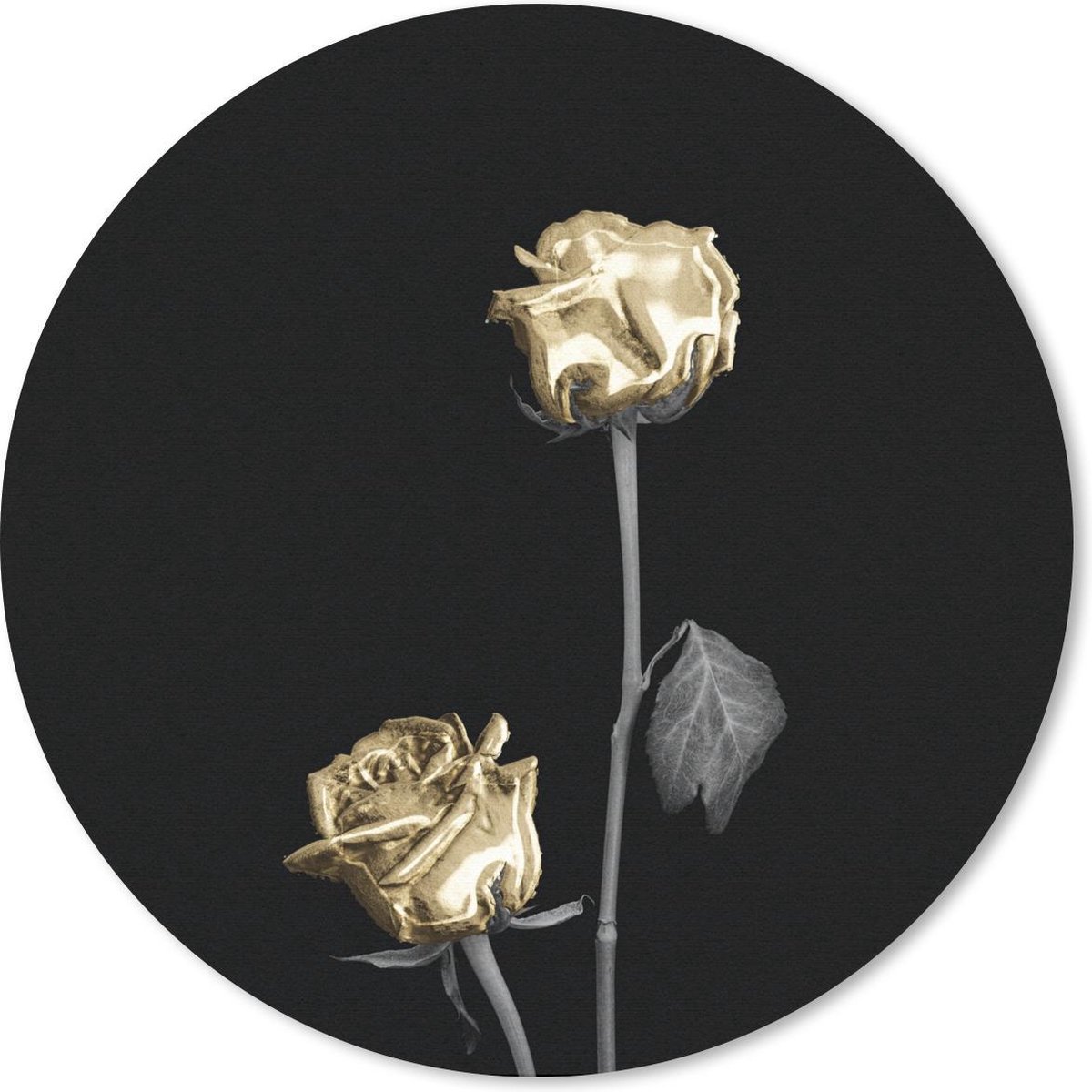 Muismat rond 30x30 cm - Mousepad Rozen - Bloemen - Zwart - Wit - Goud - Ronde muismatten