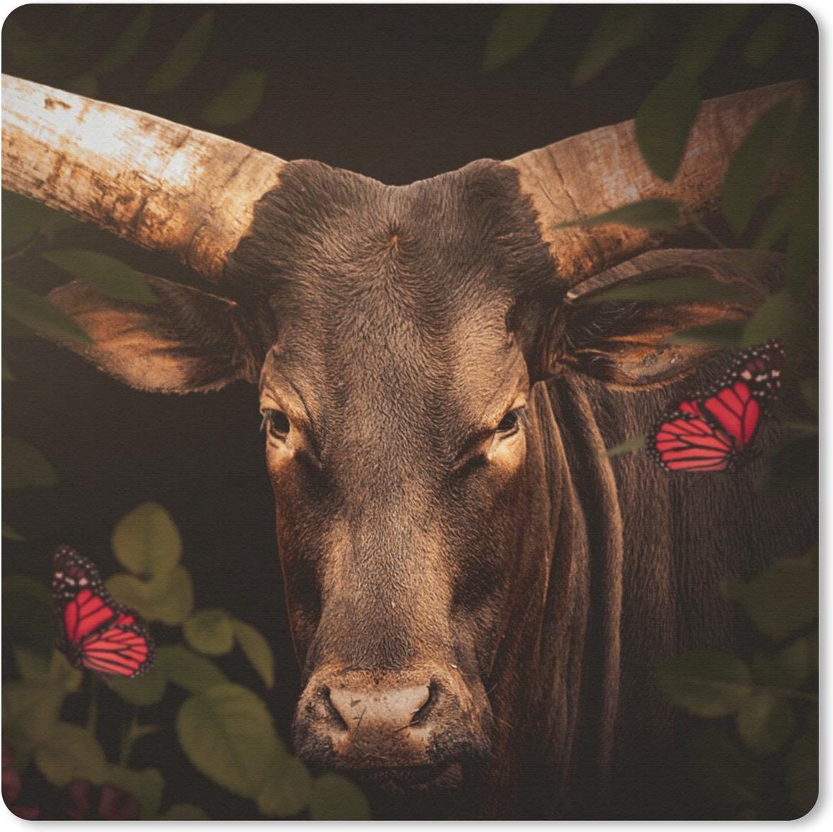 Muismat 20x20 cm - Mousepad Dieren - Koe - Jungle - Muismatten