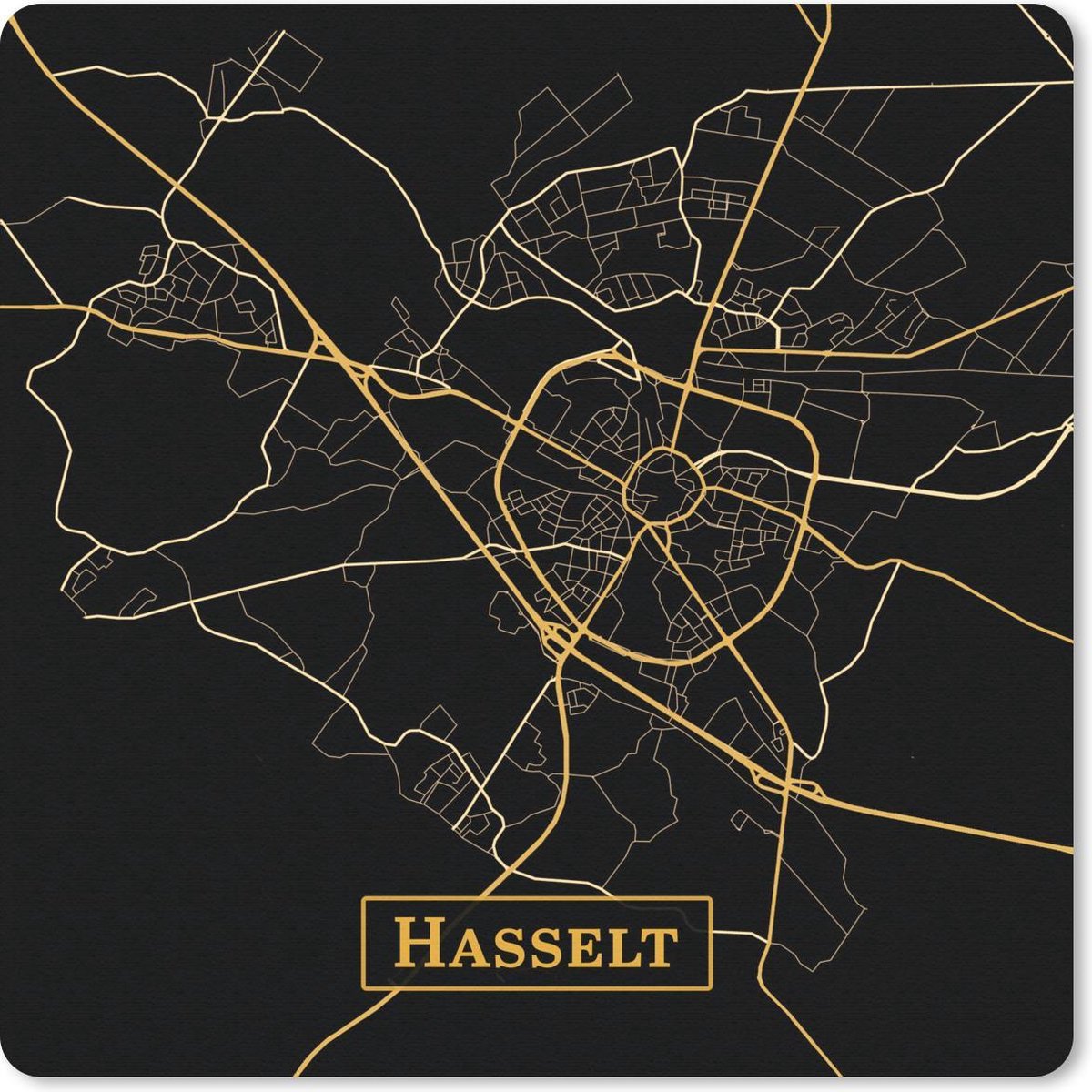 Muismat 20x20 cm - Mousepad Kaart - Hasselt - Luxe - Goud - Zwart - Muismatten