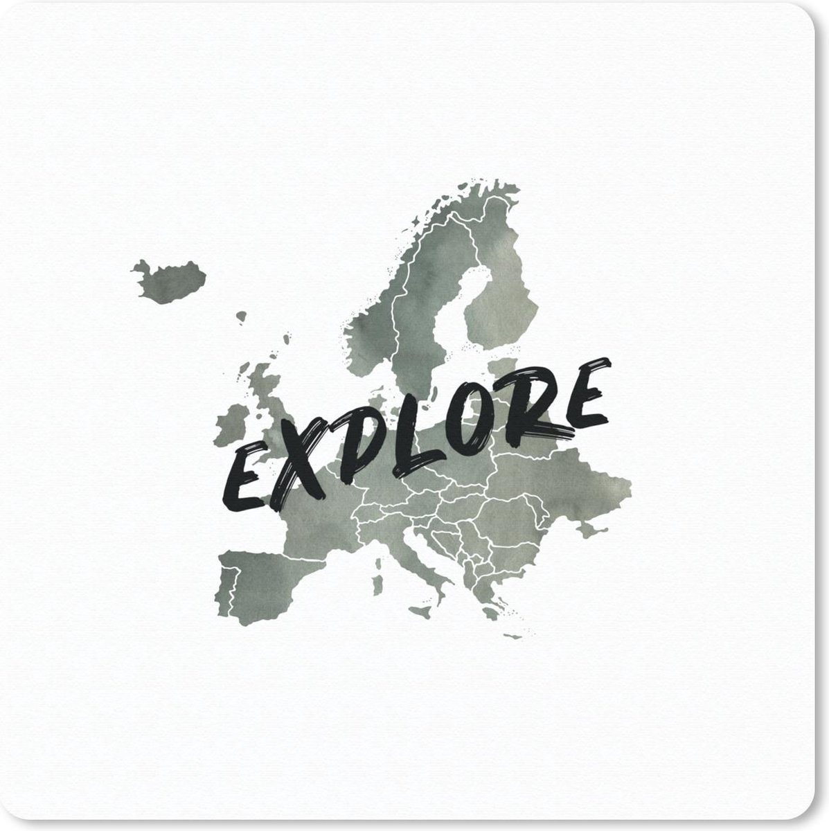 Muismat 30x30 cm - Mousepad Kaarten - Europa - Waterverf - Letters - Muismatten