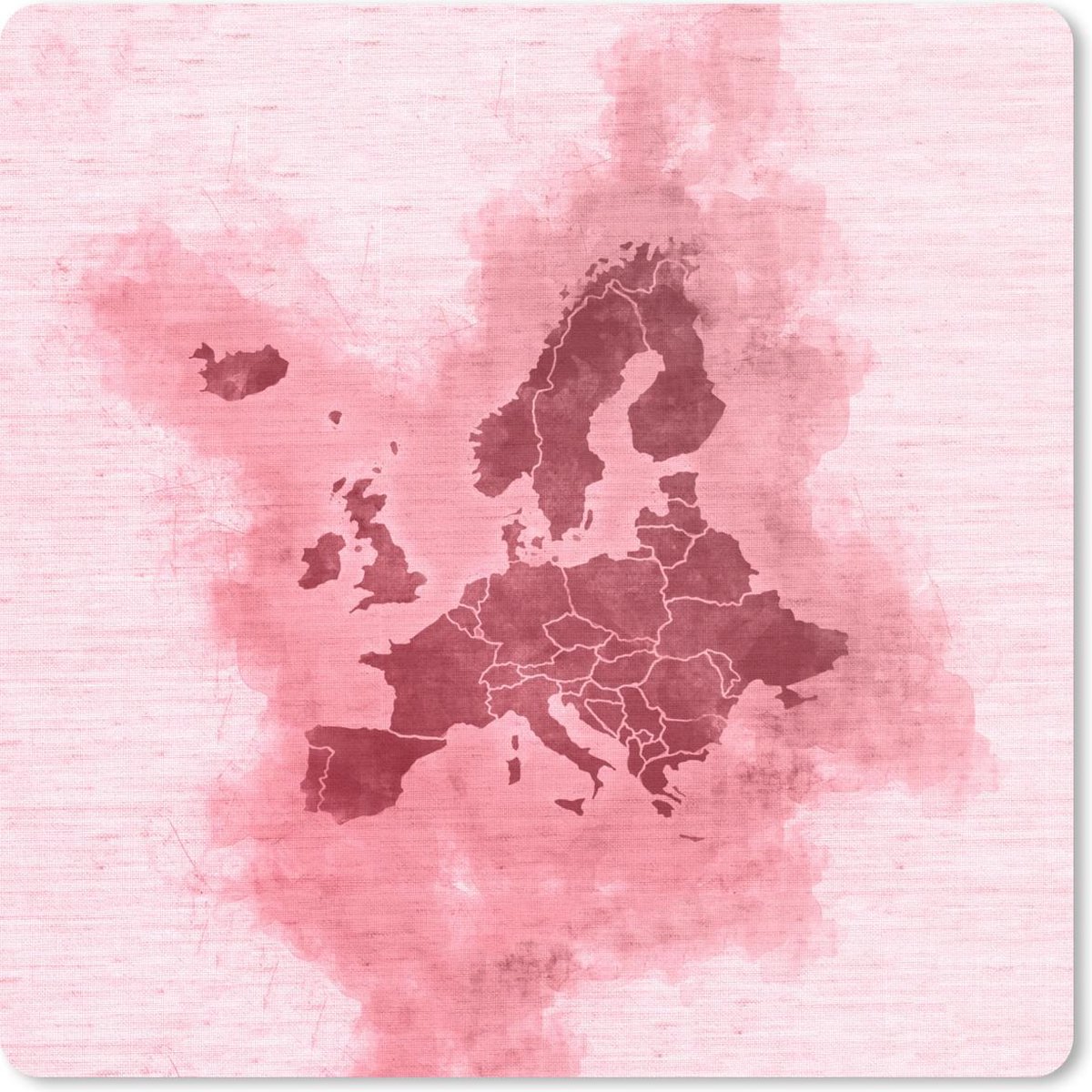 Muismat 30x30 cm - Mousepad Europa kaart - Waterverf - Roze - Muismatten