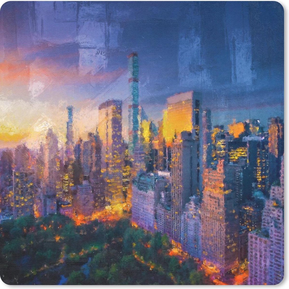 Muismat 30x30 cm - Mousepad New York - Zonsondergang - Schilderij - Muismatten