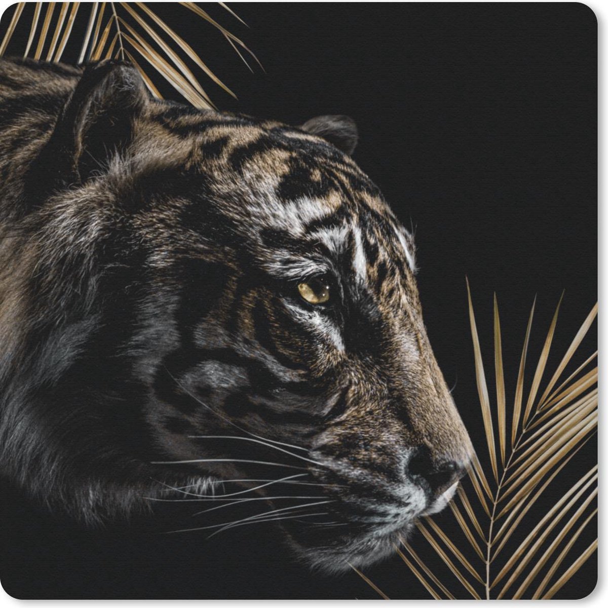 Muismat 20x20 cm - Mousepad Tijger - Varen - Zwart - Muismatten