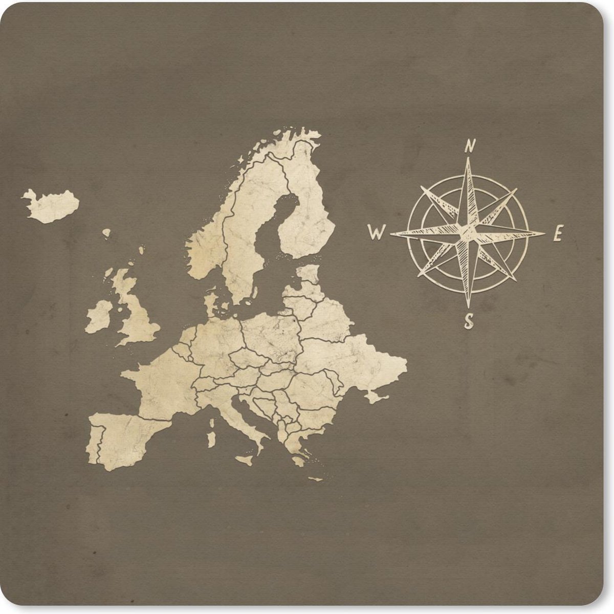 Muismat 30x30 cm - Mousepad Europa kaart - Vintage - Windroos - Muismatten