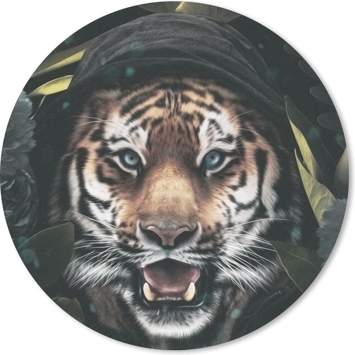 Muismat rond 20x20 cm - Mousepad Tijger - Bloemen - Kleding - Ronde muismatten