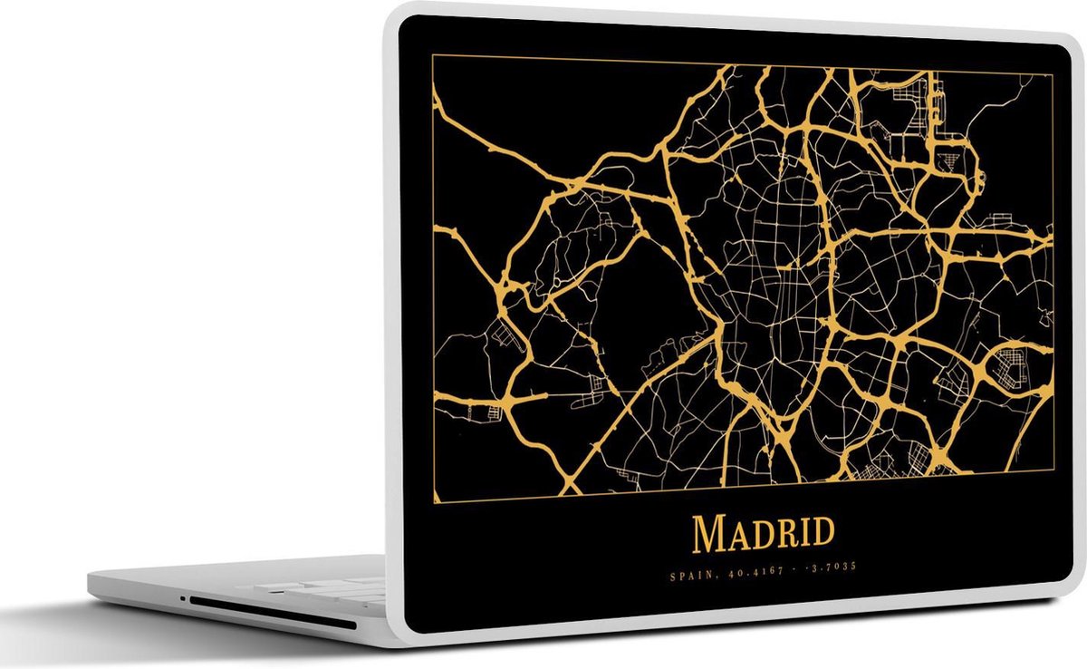 Laptop sticker - 13.3 inch - Kaart - Madrid - Goud - Zwart - 31x22,5cm - Laptopstickers - Laptop skin - Cover