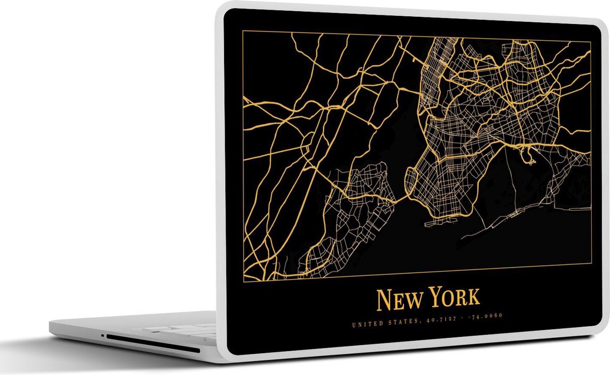 Laptop sticker - 17.3 inch - Kaart - New York - Goud - Zwart - 40x30cm - Laptopstickers - Laptop skin - Cover