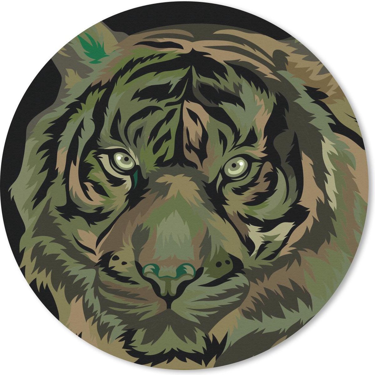 Muismat rond 20x20 cm - Mousepad Tijger - Kop - Groen - Ronde muismatten