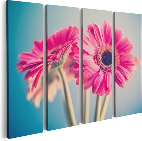 Artaza Canvas Schilderij Vierluik Twee Roze Anjers - Bloemen - 80x60 - Foto Op Canvas - Canvas Print