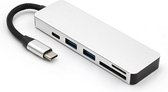 USB Splitter & SD Kaartlezer - USB Hub 3.0 - 2 Poorten - USB-C aansluiting - Aluminium - Zilver