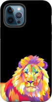 Apple iPhone 12 Pro Max Telefoonhoesje - Extra Stevig Hoesje - 2 lagen bescherming - Met Dierenprint - Leeuw - Oranje