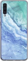 Samsung Galaxy A50 Telefoonhoesje - Transparant Siliconenhoesje - Flexibel - Met Marmerprint - Marmer - Lichtblauw