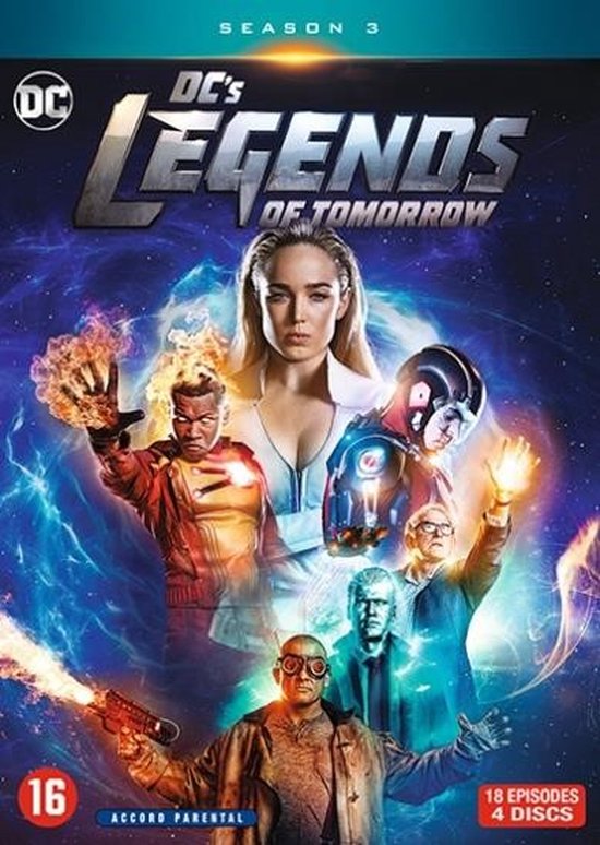 Dvd hoes DC's Legends Of Tomorrow seizoen 3, met een groep helden