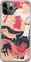 iPhone 11 Pro Hoesje - Siliconen Hoesje - Transparant - Flexibel - Shockproof - Met Dierenprint - Kat - Zwart