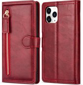 Hoesje geschikt voor iPhone 12 - Bookcase - Pasjeshouder - Portemonnee - Rits - Kunstleer - Rood