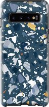 Samsung Galaxy S10 Telefoonhoesje - Extra Stevig Hoesje - 2 lagen bescherming - Met Marmerprint - Terrazzo - Donkerblauw