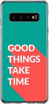Samsung Galaxy S10 Telefoonhoesje - Transparant Siliconenhoesje - Flexibel - Met Quote - Good Things - Donkergroen