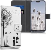 kwmobile telefoonhoesje voor Huawei P20 Lite - Hoesje met pasjeshouder in zwart / wit - Paardenbloemen Liefde design