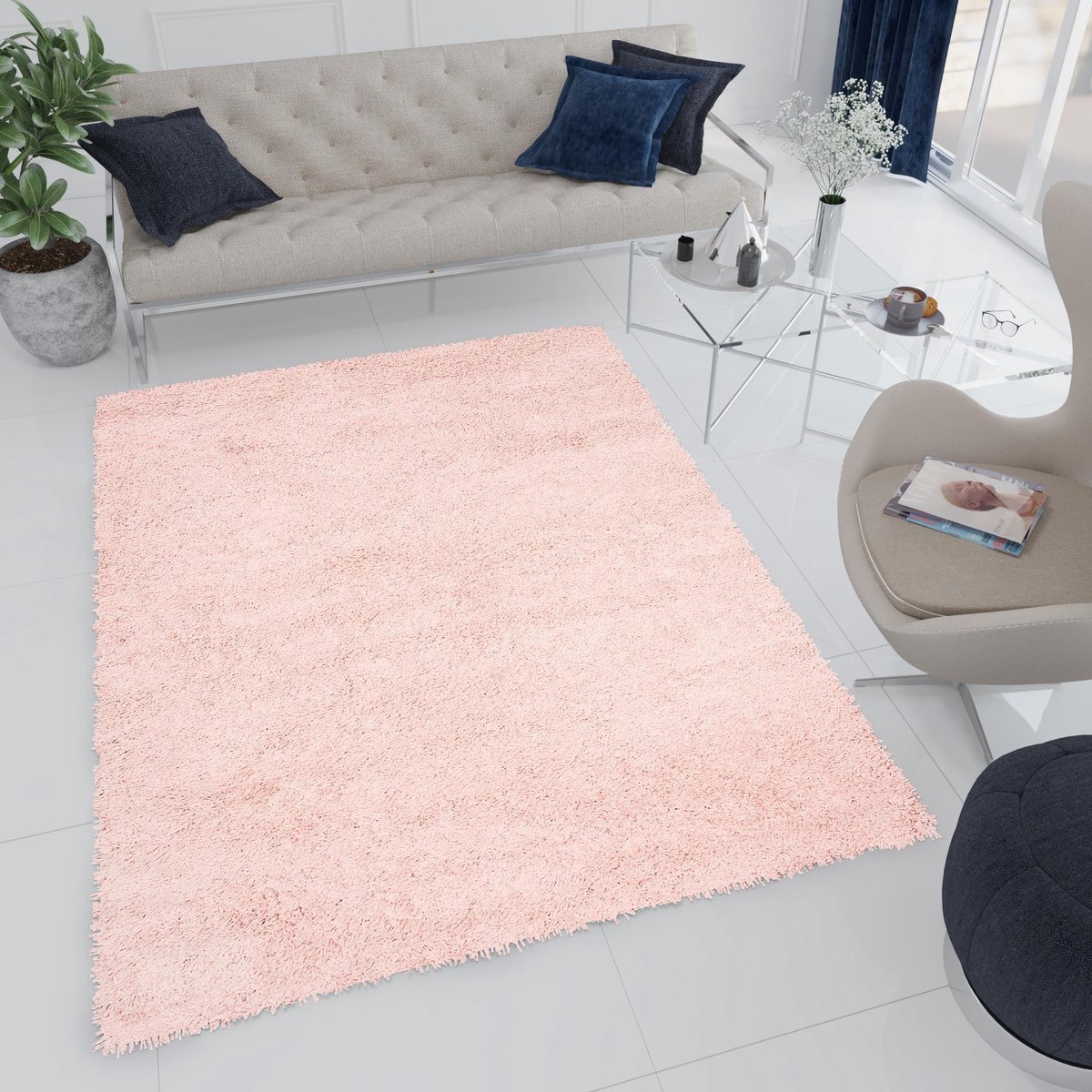 Tapiso Essence Vloerkleed Roze Hoogpolig Shaggy Tapijt Maat- 80x150