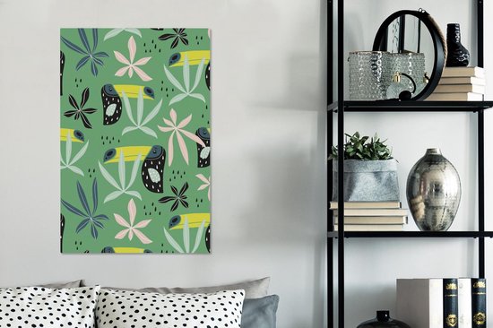 Tableau sur toile Toucan - Feuilles - Vert - 40x60 cm - Décoration murale