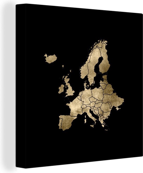 Canvas Schilderijen Europa kaart - Goud - Zwart - Wanddecoratie