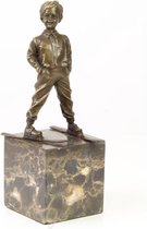 Bronzen beeld - Jongen op skis - Gedetailleerd sculptuur - 29,1 cm hoog