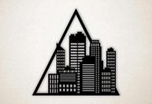 Wanddecoratie - Wandpaneel driehoek - stad - M - 60x61cm - Zwart - muurdecoratie - Line Art