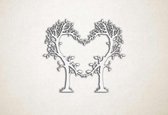 Wanddecoratie - Bomen in vorm van hart liefde - S - 45x51cm - Wit - muurdecoratie - Line Art