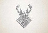 Line Art - Rendier Hert 13 met achtergrond - S - 60x42cm - Wit - geometrische wanddecoratie