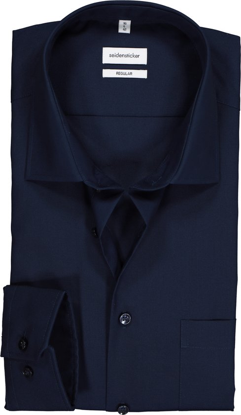 Seidensticker Regular Fit overhemd - donkerblauw - Strijkvrij - Boordmaat: