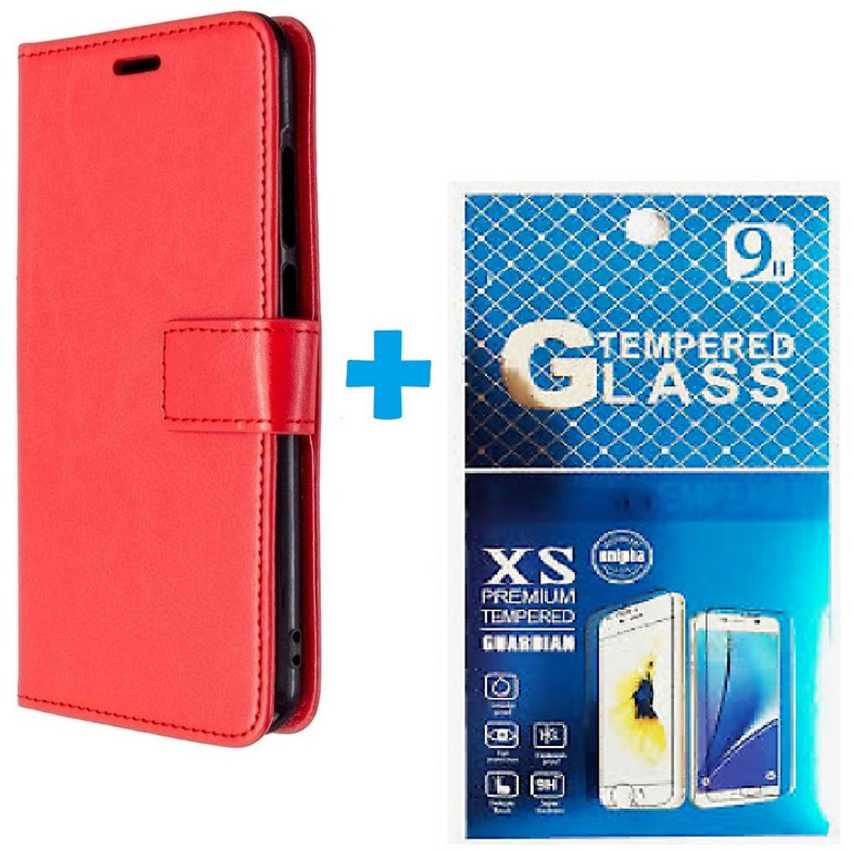 Portemonnee Bookcase Hoesje + 2 Pack Glas Geschikt voor: Samsung Galaxy A52 4G & 5G - rood