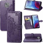 Voor Motorola Moto G Power 2021 Mandala Bloem Reliëf Horizontale Flip Lederen Case met Houder & Drie Kaartsleuven & Portemonnee & Lanyard (Paars)