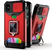 Sliding Camera Cover Design PC + TPU schokbestendig hoesje met ringhouder en kaartsleuf voor iPhone XS Max (rood)