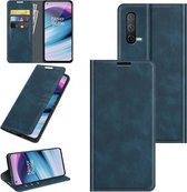 Voor OnePlus Nord CE 5G Retro-skin Business Magnetische Suction Leather Case met Houder & Kaartsleuven & Portemonnee (Donkerblauw)