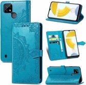 Voor OPPO Realme C21 Mandala Bloem Reliëf Horizontale Flip Lederen Case met Houder & Drie Kaartsleuven & Portemonnee & Lanyard (Blauw)