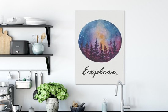 Peinture sur toile Aquarelle - Arbre - Nuit - 40x60 cm - Décoration murale