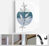 Minimalistic Watercolor Painting Artwork. Earth Tone Boho Foliage Line Art Drawing with Abstract Shape - Modern Art Canvas - Vertical - 1937930767 - 115*75 Vertical