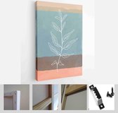 Minimalistic Watercolor Painting Artwork. Earth Tone Boho Foliage Line Art Drawing with Abstract Shape - Modern Art Canvas - Vertical - 1937931187 - 50*40 Vertical