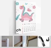 Children's calendar template for 2022. Bright vertical design with abstract dinosaurs in a flat style - Modern Art Canvas - Vertical - 1980533045 - 80*60 Vertical