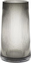 Riviera Maison Glazen Vaas - Vancouver Ribbed Vase L - Grijs