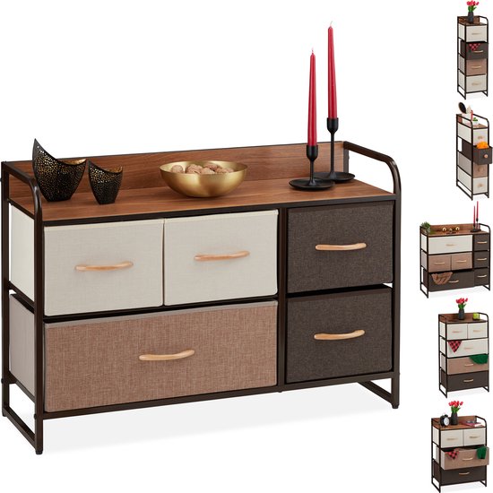 Ladekast - 5 lades - stalen frame - 58 x 87,5 x 31,5 cm - slaapkamer - bruin