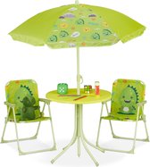 Relaxdays tuinset kinderen - kindertuinstoel - kindertafel - parasol - campingstoel kind - monster