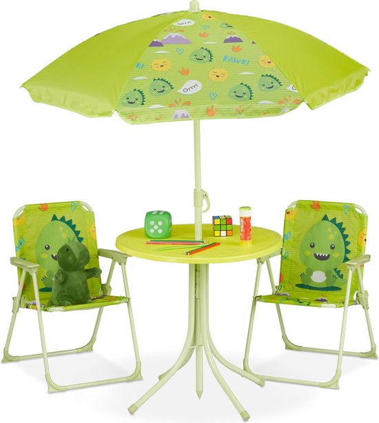 ensemble de jardin relaxdays enfants - chaise de jardin pour enfants - table pour enfants - parasol - chaise de camping enfant monstre