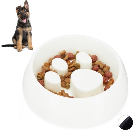relaxdays Anti schrokbak - schrokbak hond - voerbak hond - schrokbak - rond - 800 ml wit