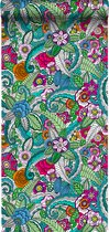 ESTAhome vlies wallpaper XXL bloemen mandala's roze, groen, oranje, paars en blauw - 158608 - 46,5 cm x 8,37 m