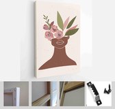 Set of abstract female shapes and silhouettes on textured background. Abstract women face, lips, vases in pastel colors. Collection of contemporary art posters - Modern Art Canvas